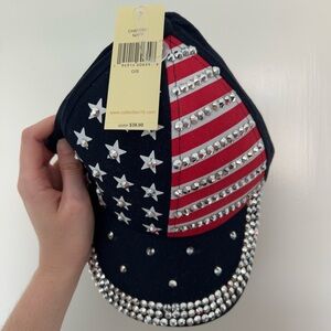 NEW WITH TAGS Fourth of July Bedazzle Studded American Flag Cap